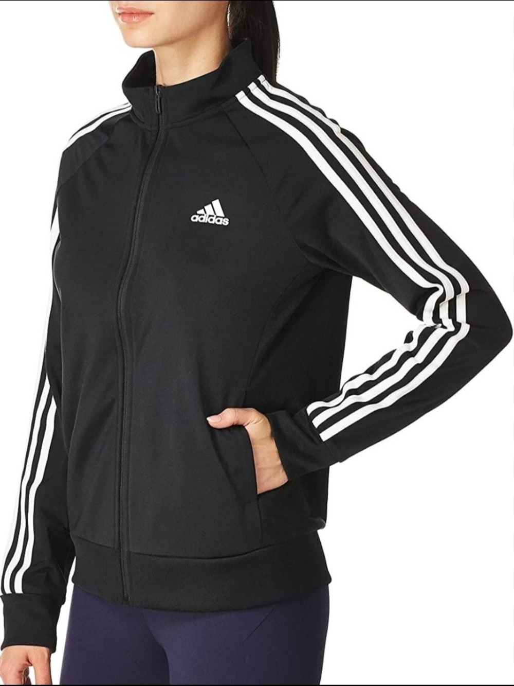 Adidas Women’s Black Three-Stripe Track Jacket ~ Size Large